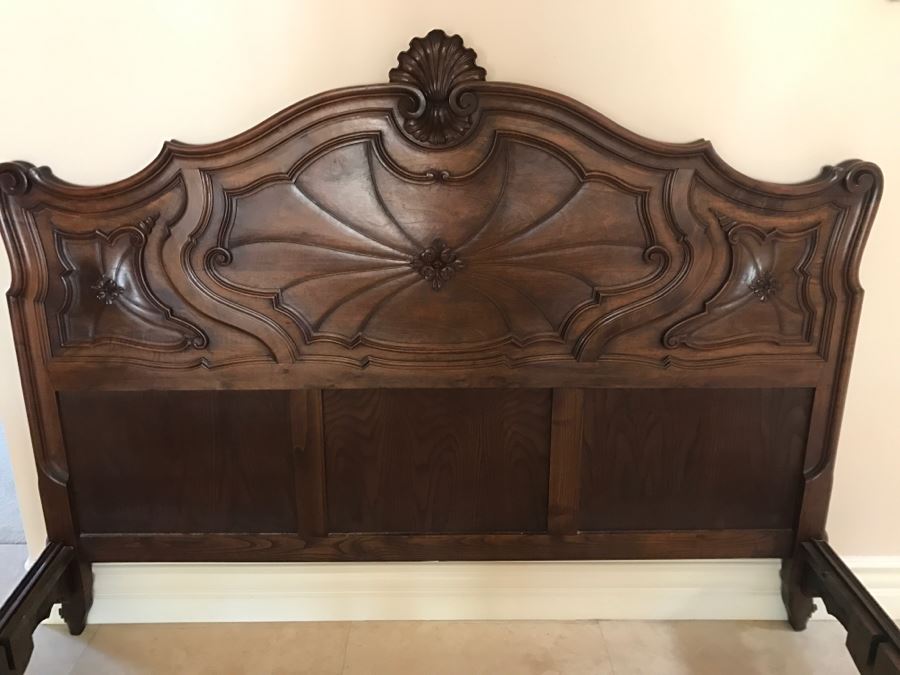 JUST ADDED - STUNNING Antique 19th Century Piedmont Baroque Style Bed With Headboard, Footboard And Rails With European Like New Simmons Queen Size Mattress (6' Wider Than Queen) - See Details [Photo 7]