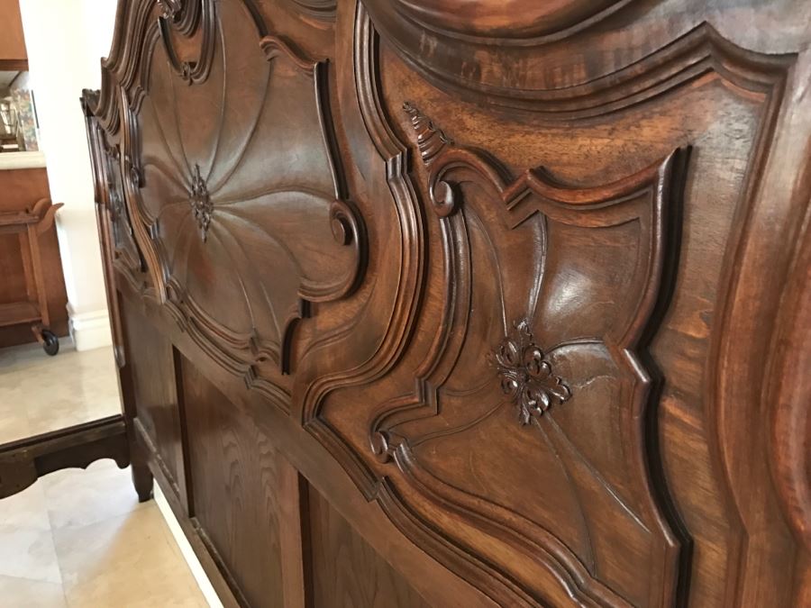 JUST ADDED - STUNNING Antique 19th Century Piedmont Baroque Style Bed With Headboard, Footboard And Rails With European Like New Simmons Queen Size Mattress (6' Wider Than Queen) - See Details [Photo 16]
