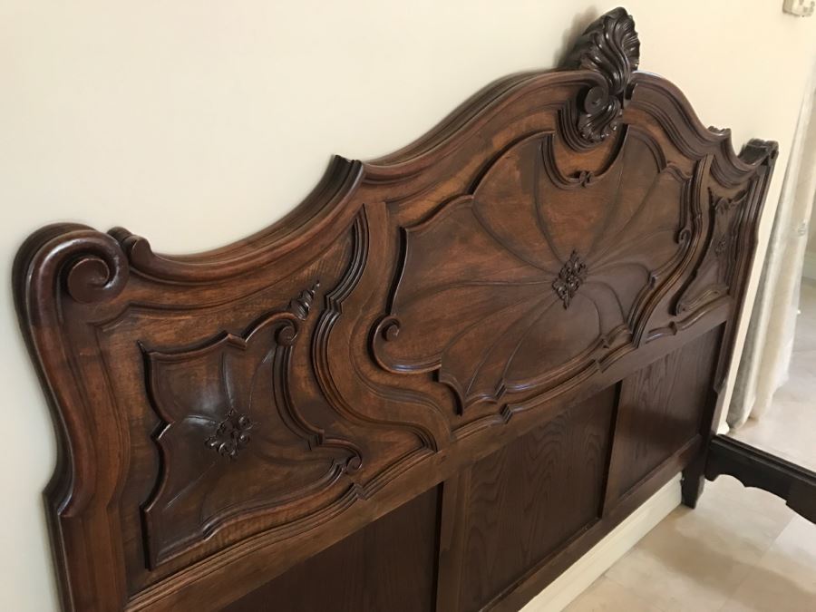 JUST ADDED - STUNNING Antique 19th Century Piedmont Baroque Style Bed With Headboard, Footboard And Rails With European Like New Simmons Queen Size Mattress (6' Wider Than Queen) - See Details [Photo 11]