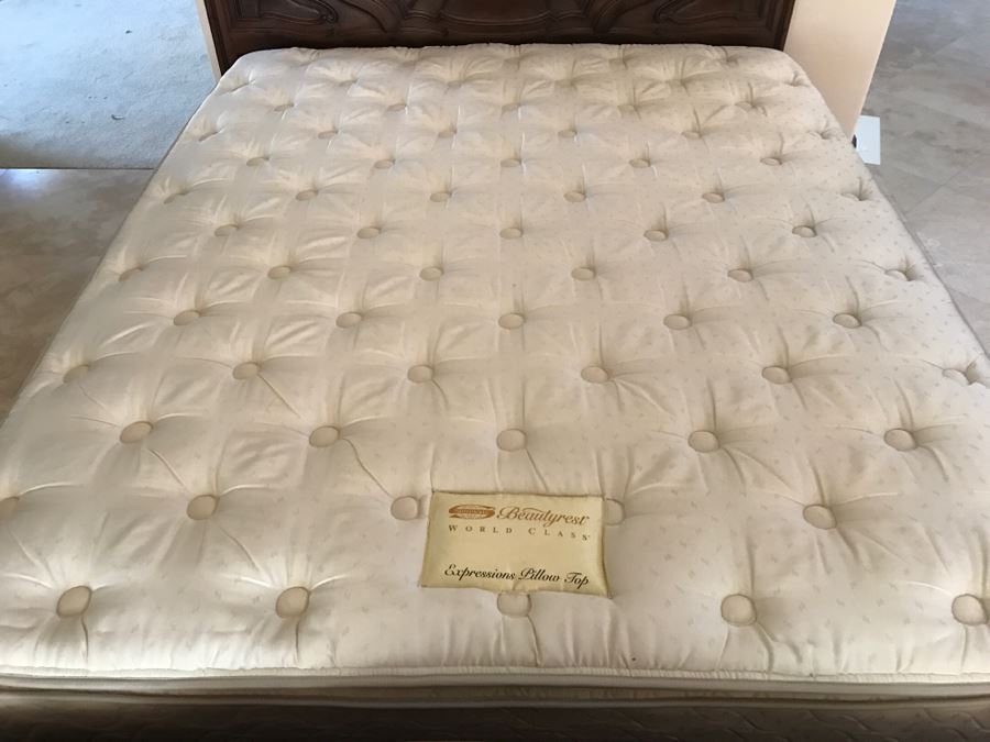 JUST ADDED - STUNNING Antique 19th Century Piedmont Baroque Style Bed With Headboard, Footboard And Rails With European Like New Simmons Queen Size Mattress (6' Wider Than Queen) - See Details [Photo 31]