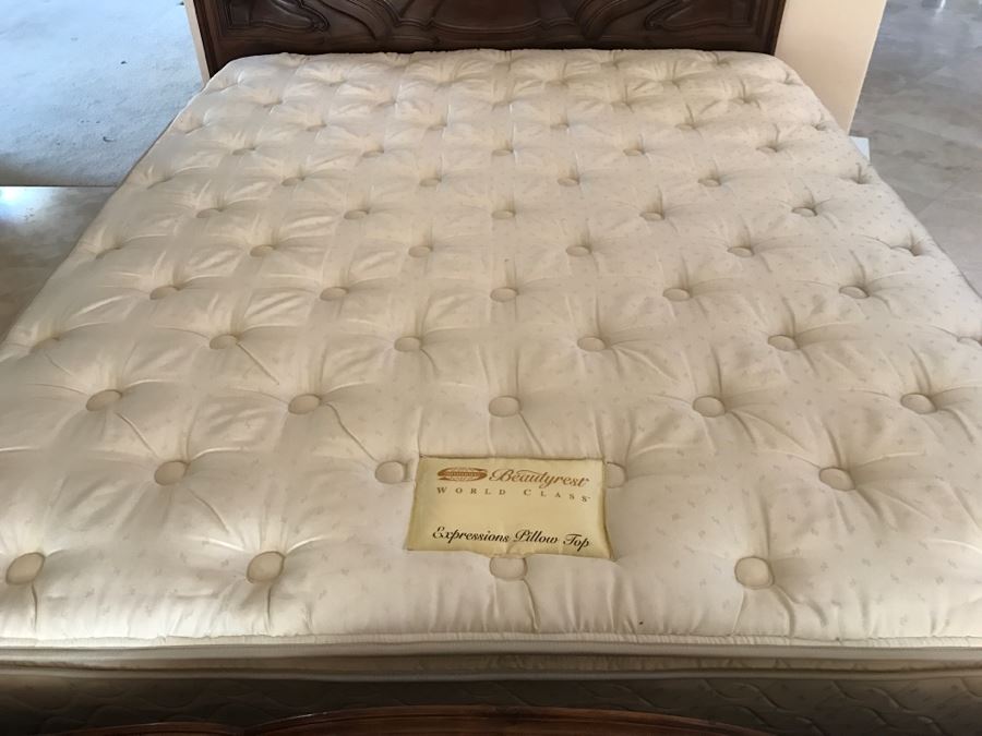 JUST ADDED - STUNNING Antique 19th Century Piedmont Baroque Style Bed With Headboard, Footboard And Rails With European Like New Simmons Queen Size Mattress (6' Wider Than Queen) - See Details [Photo 30]