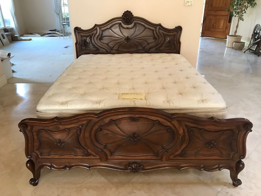 JUST ADDED - STUNNING Antique 19th Century Piedmont Baroque Style Bed With Headboard, Footboard And Rails With European Like New Simmons Queen Size Mattress (6' Wider Than Queen) - See Details [Photo 29]