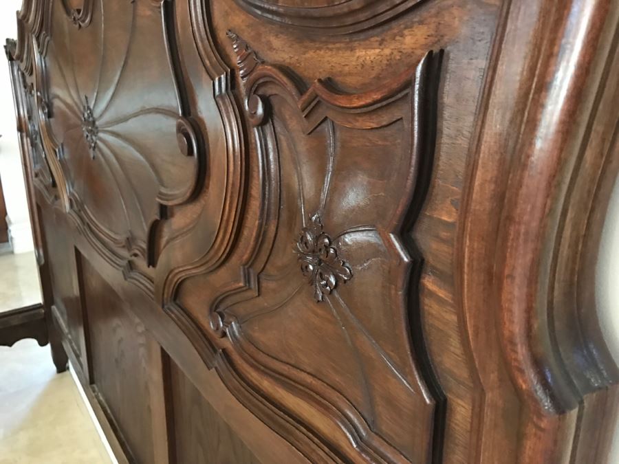 JUST ADDED - STUNNING Antique 19th Century Piedmont Baroque Style Bed With Headboard, Footboard And Rails With European Like New Simmons Queen Size Mattress (6' Wider Than Queen) - See Details [Photo 17]