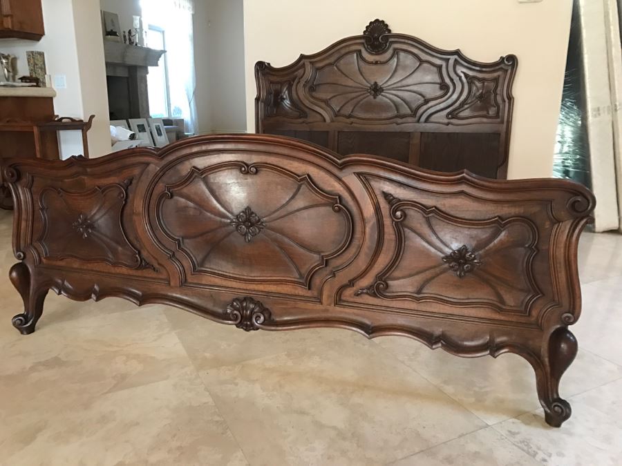 JUST ADDED - STUNNING Antique 19th Century Piedmont Baroque Style Bed With Headboard, Footboard And Rails With European Like New Simmons Queen Size Mattress (6' Wider Than Queen) - See Details [Photo 6]