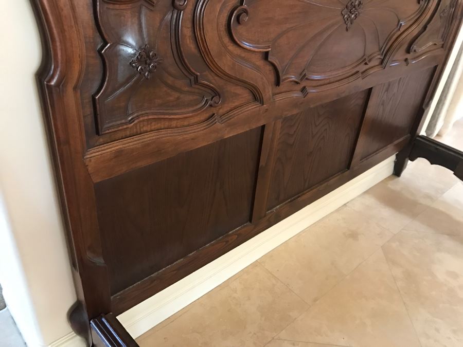 JUST ADDED - STUNNING Antique 19th Century Piedmont Baroque Style Bed With Headboard, Footboard And Rails With European Like New Simmons Queen Size Mattress (6' Wider Than Queen) - See Details [Photo 12]