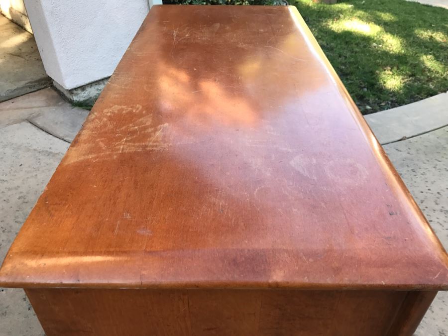 JUST ADDED - Vintage 1940's Maple Dresser Chest Of Drawers With Relief Carving Of Bomber Plane On One Of The Drawers By Virginia House [Photo 16]