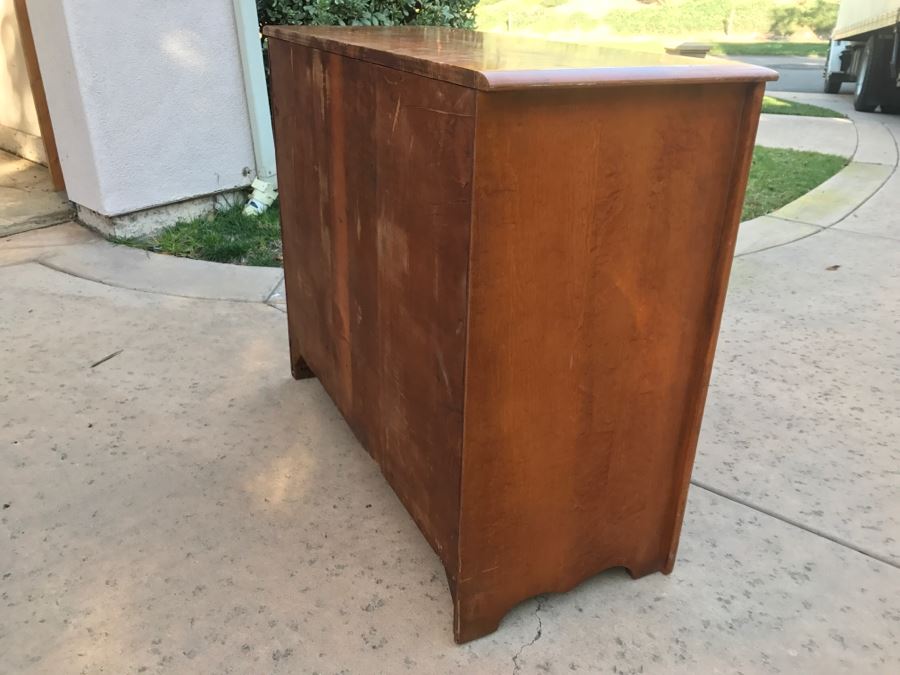 JUST ADDED - Vintage 1940's Maple Dresser Chest Of Drawers With Relief Carving Of Bomber Plane On One Of The Drawers By Virginia House [Photo 18]