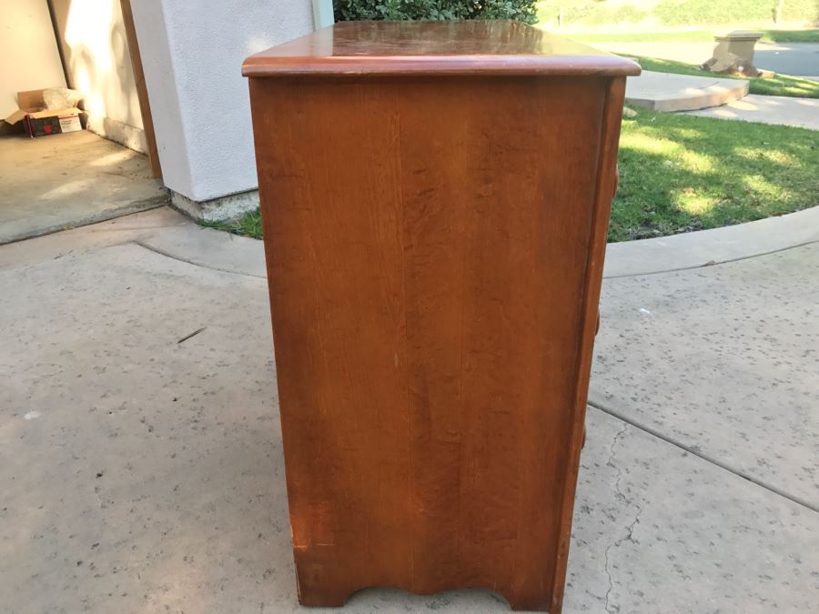 JUST ADDED - Vintage 1940's Maple Dresser Chest Of Drawers With Relief Carving Of Bomber Plane On One Of The Drawers By Virginia House [Photo 15]