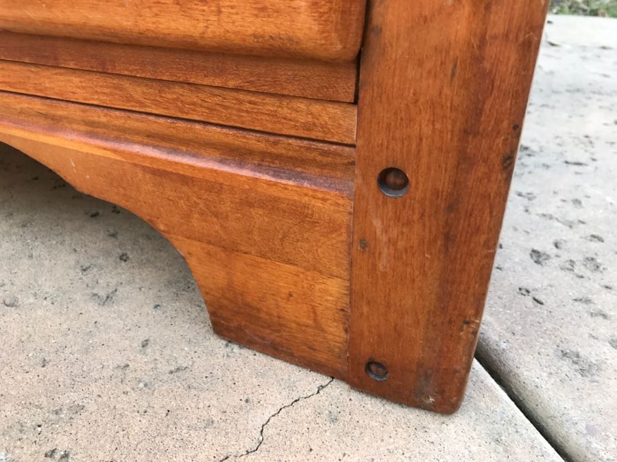 JUST ADDED - Vintage 1940's Maple Dresser Chest Of Drawers With Relief Carving Of Bomber Plane On One Of The Drawers By Virginia House [Photo 11]