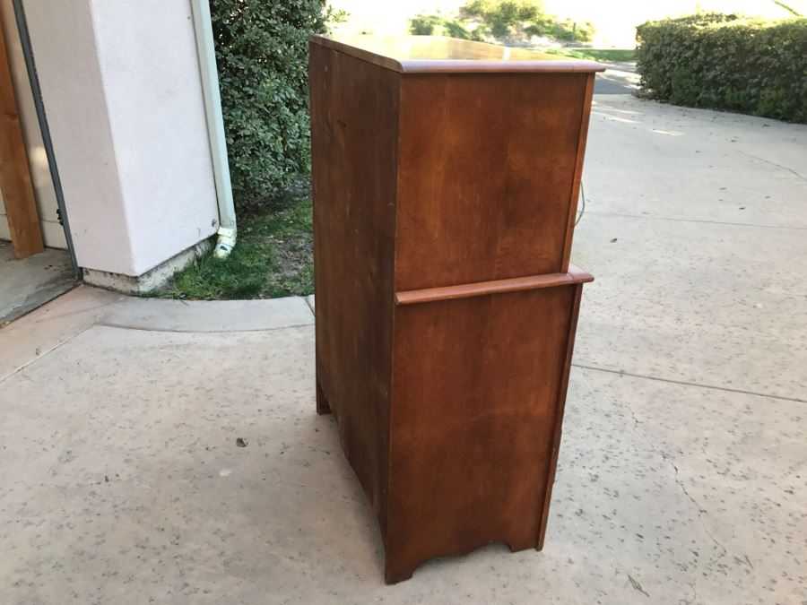 JUST ADDED - Vintage 1940's Maple Highboy Dresser Chest Of Drawers With Relief Carving Of Bomber Plane On One Of The Drawers By Virginia House [Photo 14]