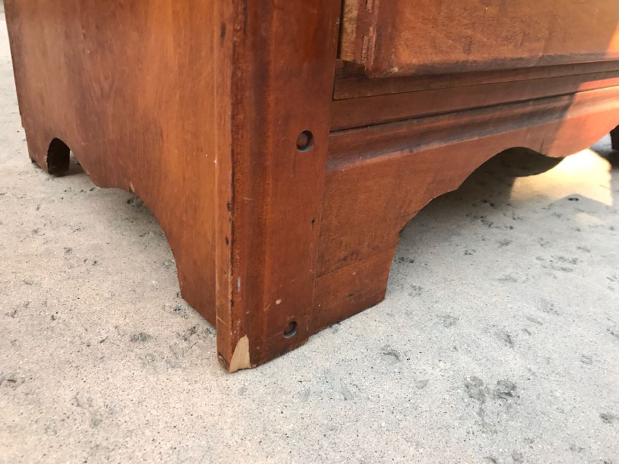 JUST ADDED - Vintage 1940's Maple Highboy Dresser Chest Of Drawers With Relief Carving Of Bomber Plane On One Of The Drawers By Virginia House [Photo 11]