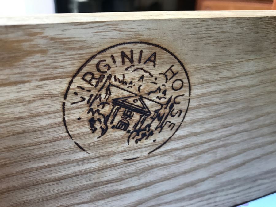 JUST ADDED - Vintage 1940's Maple Highboy Dresser Chest Of Drawers With Relief Carving Of Bomber Plane On One Of The Drawers By Virginia House [Photo 8]