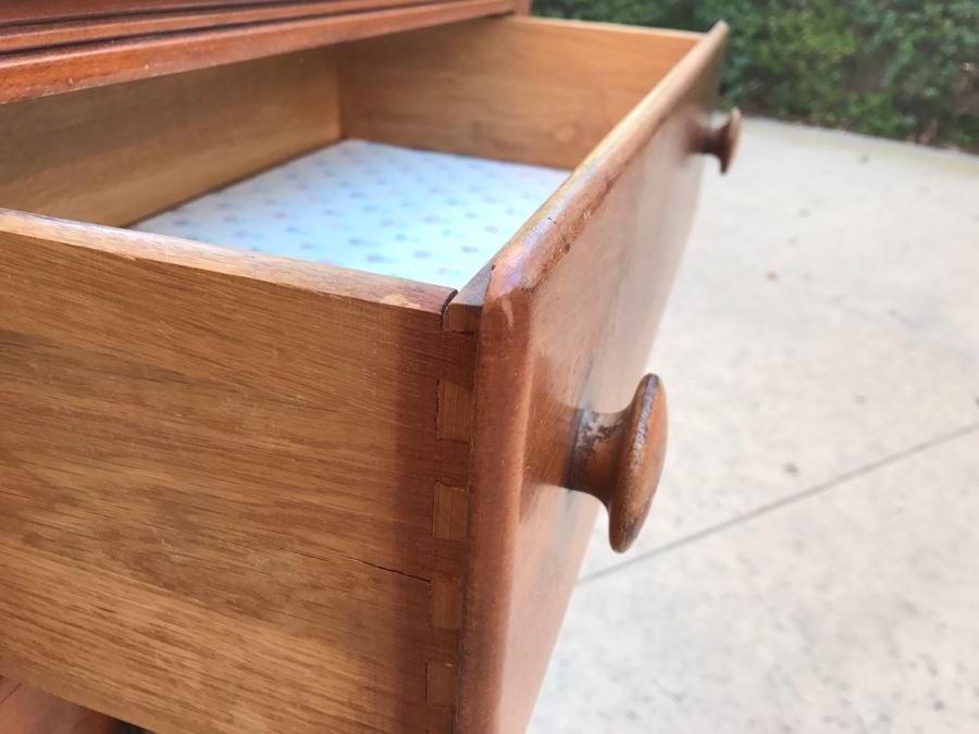 JUST ADDED - Vintage 1940's Maple Highboy Dresser Chest Of Drawers With Relief Carving Of Bomber Plane On One Of The Drawers By Virginia House [Photo 10]