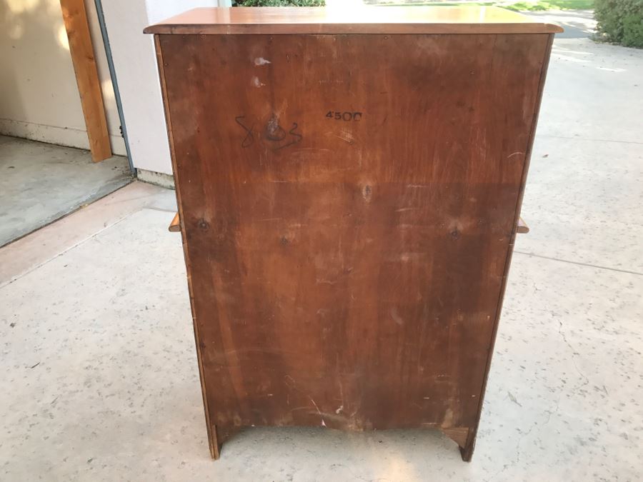 JUST ADDED - Vintage 1940's Maple Highboy Dresser Chest Of Drawers With Relief Carving Of Bomber Plane On One Of The Drawers By Virginia House [Photo 15]