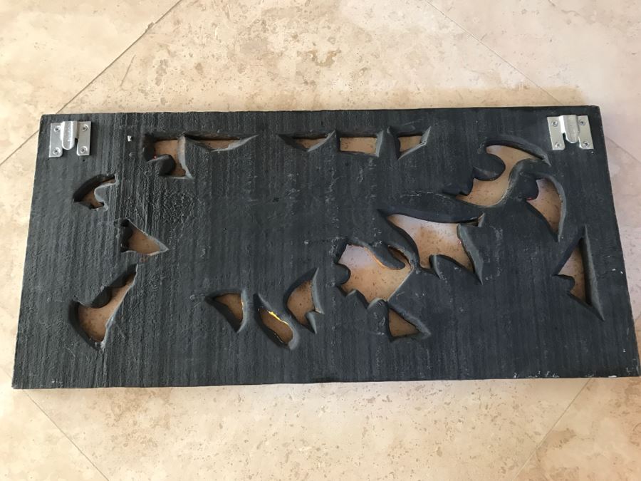 JUST ADDED - Relief Carved Indonesian Wall Hanging Artwork Hand Painted Featuring Bird With Flowers [Photo 9]