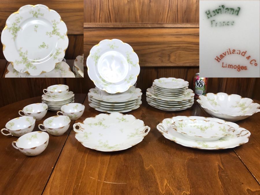 JUST ADDED - Haviland & Co Limoges France China Set Apx Service For 6 With China Serving Platters And Bowls - See All Photos