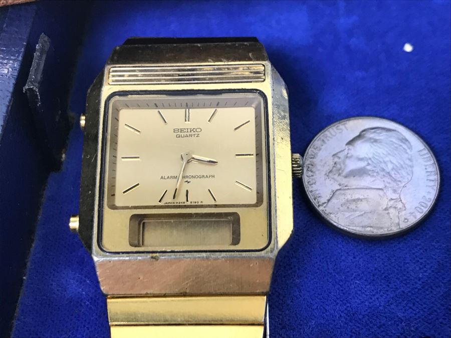 JUST ADDED - Vintage Men's Cufflink Box With Various Tie Clips, Cufflinks, Rosary Necklace, Pins, Watch, Gold Tooth And Various Items Photographed - See All Photos [Photo 22]