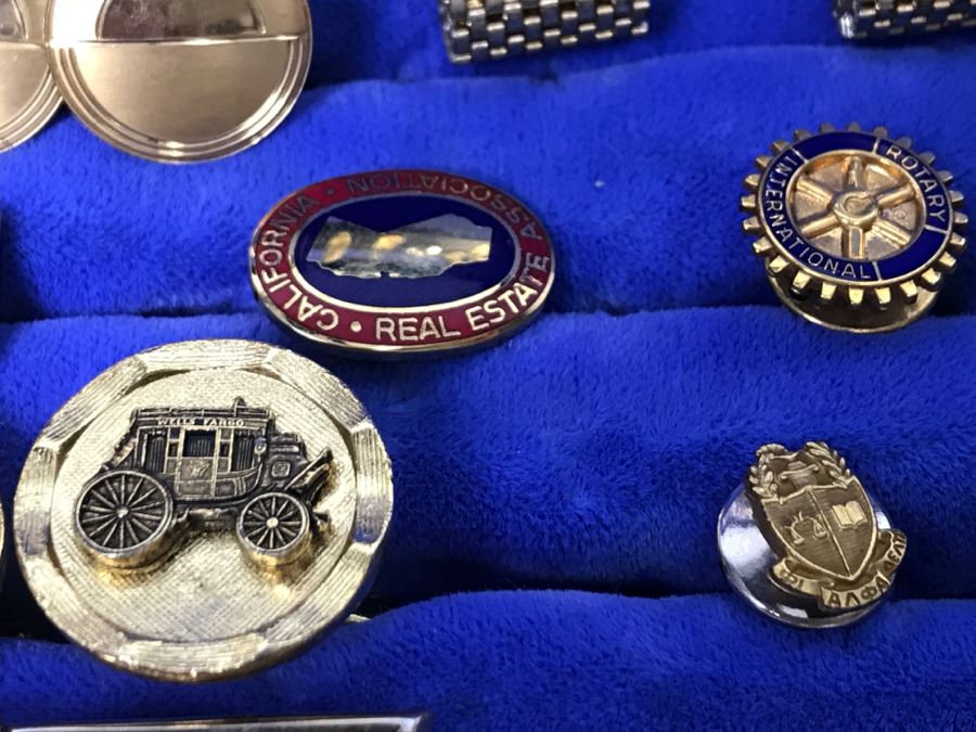 JUST ADDED - Vintage Men's Cufflink Box With Various Tie Clips, Cufflinks, Rosary Necklace, Pins, Watch, Gold Tooth And Various Items Photographed - See All Photos [Photo 11]