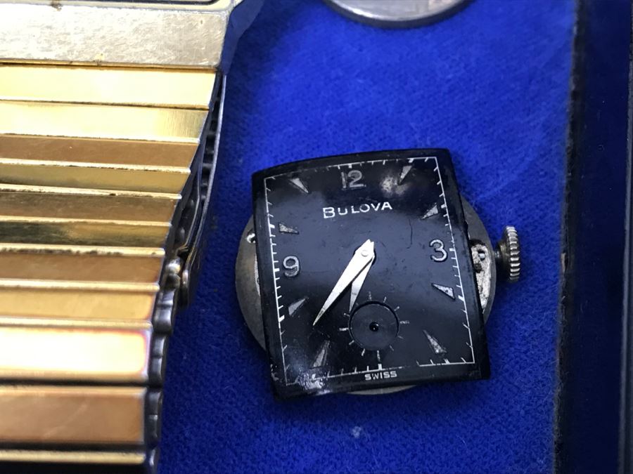 JUST ADDED - Vintage Men's Cufflink Box With Various Tie Clips, Cufflinks, Rosary Necklace, Pins, Watch, Gold Tooth And Various Items Photographed - See All Photos [Photo 21]