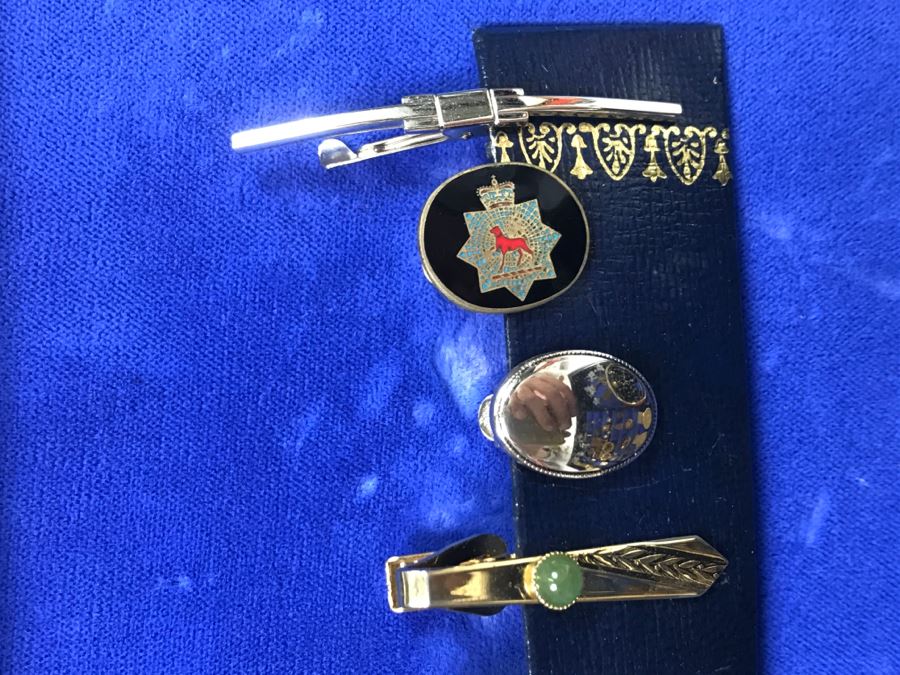 JUST ADDED - Vintage Men's Cufflink Box With Various Tie Clips, Cufflinks, Rosary Necklace, Pins, Watch, Gold Tooth And Various Items Photographed - See All Photos [Photo 28]