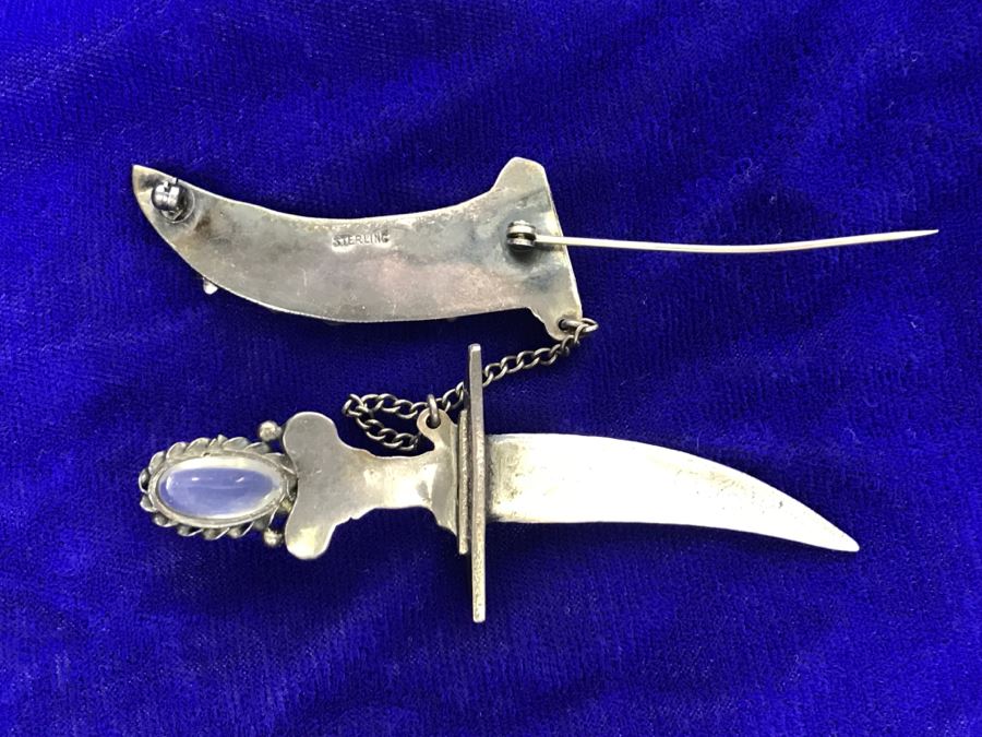 JUST ADDED - Stunning Vintage Repousse Sterling Silver Brooch Pin Dagger With Sheather And Possible Moonstone (Not Tested) 28.3g [Photo 15]