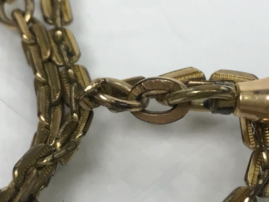 JUST ADDED - Vintage Handpainted Porcelain Brooch Pin And Vintage UNION Pocket Watch Chain [Photo 13]