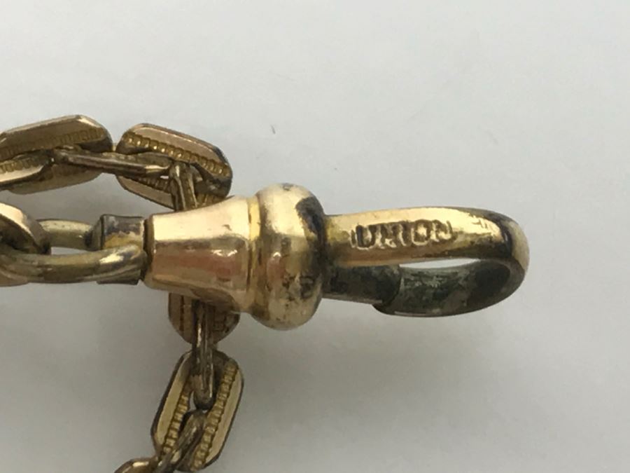 JUST ADDED - Vintage Handpainted Porcelain Brooch Pin And Vintage UNION Pocket Watch Chain [Photo 11]