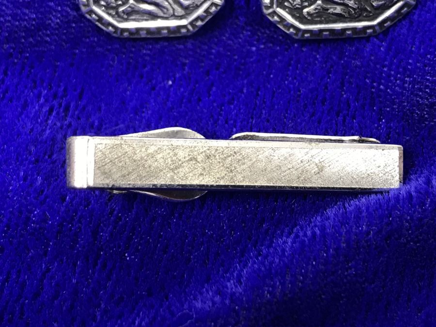 JUST ADDED - Vintage Sterling Silver Signed Mexican Cufflinks And Sterling Silver Tie Clip 19.9g [Photo 11]