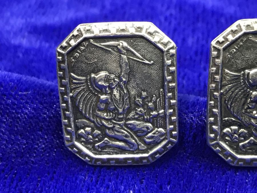 JUST ADDED - Vintage Sterling Silver Signed Mexican Cufflinks And Sterling Silver Tie Clip 19.9g [Photo 6]
