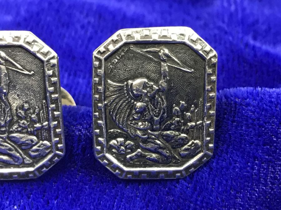 JUST ADDED - Vintage Sterling Silver Signed Mexican Cufflinks And Sterling Silver Tie Clip 19.9g [Photo 5]