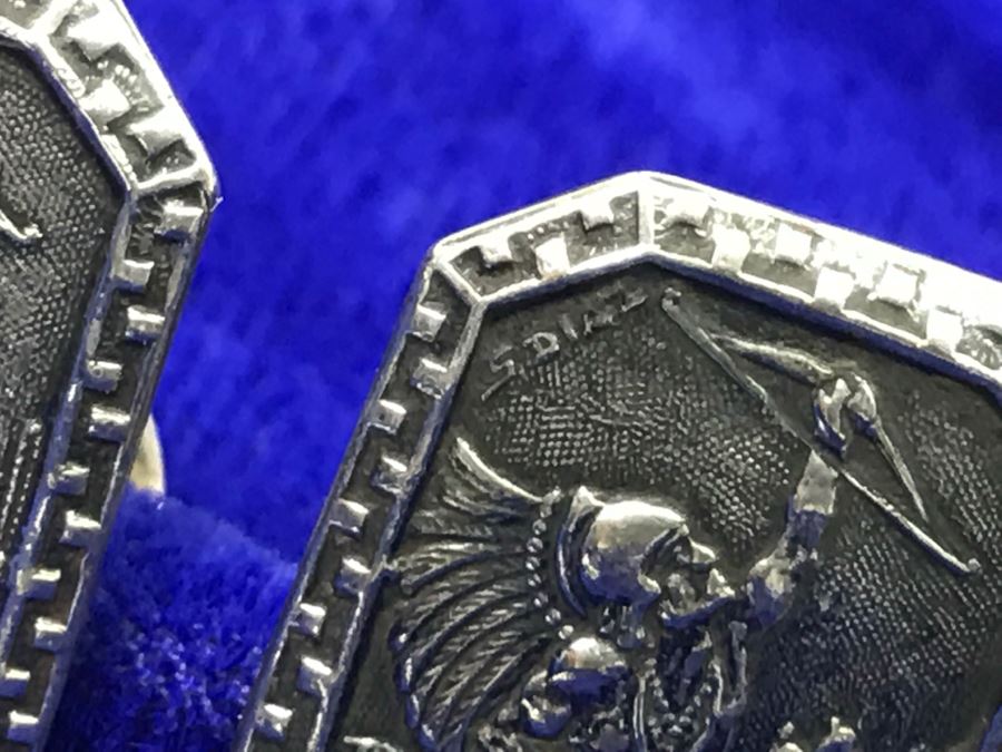 JUST ADDED - Vintage Sterling Silver Signed Mexican Cufflinks And Sterling Silver Tie Clip 19.9g [Photo 7]