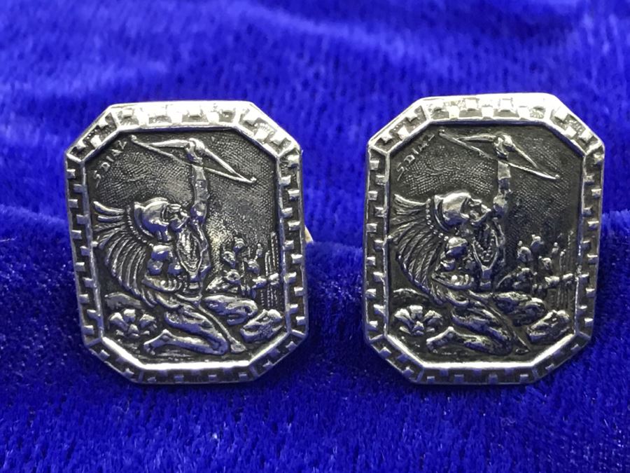 JUST ADDED - Vintage Sterling Silver Signed Mexican Cufflinks And Sterling Silver Tie Clip 19.9g [Photo 3]