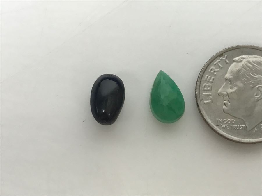 JUST ADDED - Pair Of Gemstones: Black Star Of India And Green Stone