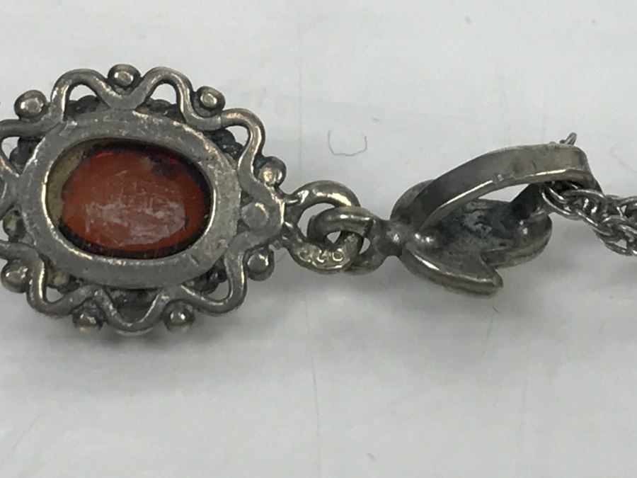 JUST ADDED - Sterling Silver Necklace With Sterling Pendant And Red Stone 3.1g [Photo 9]