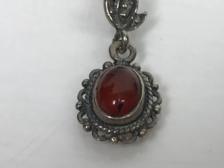 JUST ADDED - Sterling Silver Necklace With Sterling Pendant And Red Stone 3.1g [Photo 3]