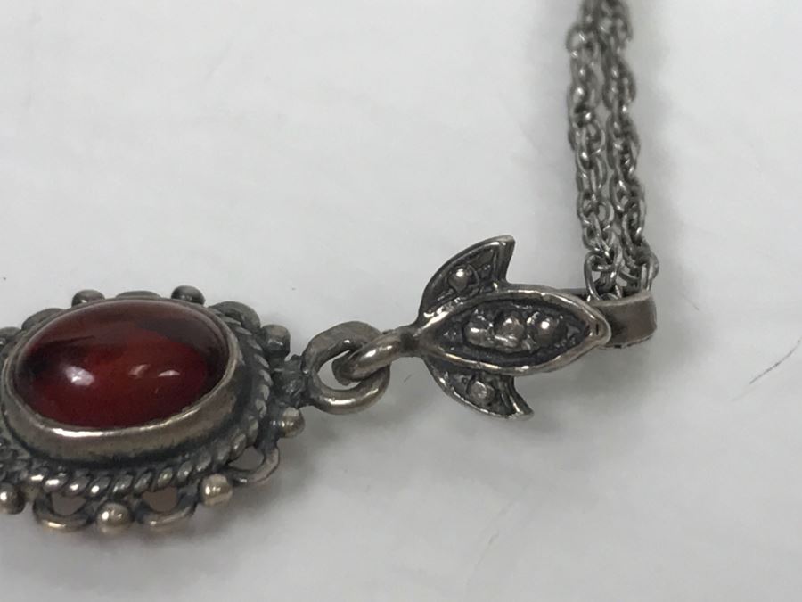 JUST ADDED - Sterling Silver Necklace With Sterling Pendant And Red Stone 3.1g [Photo 6]