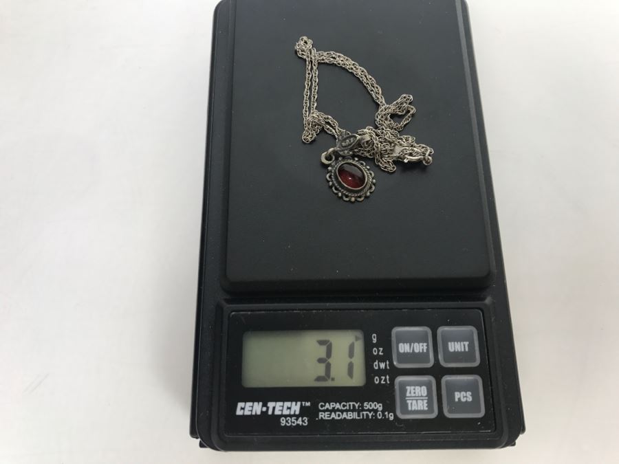 JUST ADDED - Sterling Silver Necklace With Sterling Pendant And Red Stone 3.1g [Photo 11]