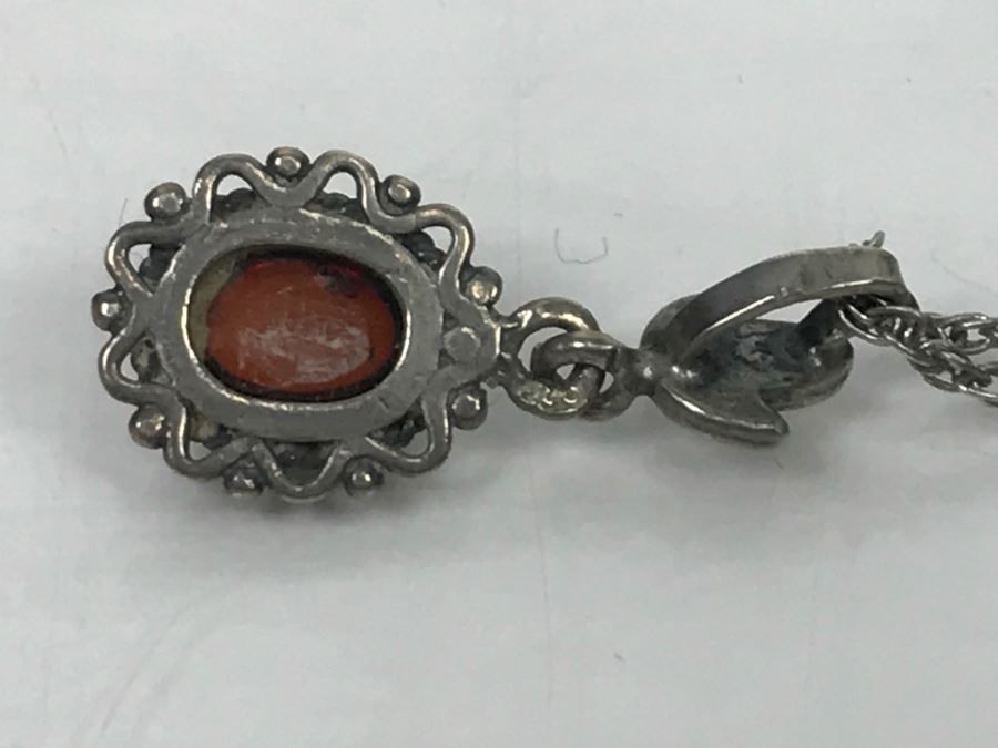 JUST ADDED - Sterling Silver Necklace With Sterling Pendant And Red Stone 3.1g [Photo 8]