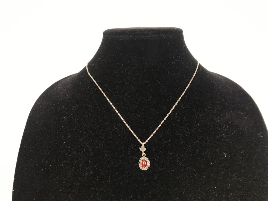 JUST ADDED - Sterling Silver Necklace With Sterling Pendant And Red Stone 3.1g [Photo 12]