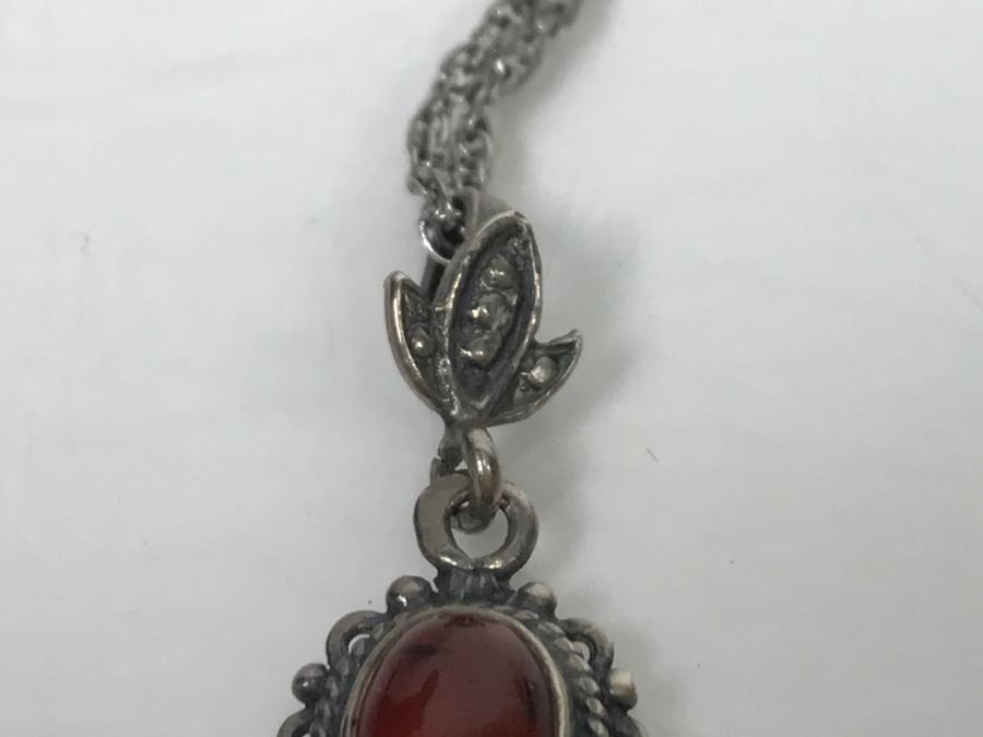 JUST ADDED - Sterling Silver Necklace With Sterling Pendant And Red Stone 3.1g [Photo 4]