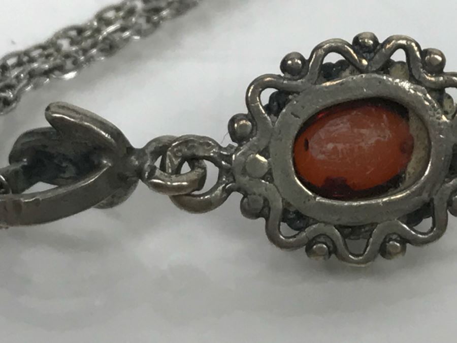 JUST ADDED - Sterling Silver Necklace With Sterling Pendant And Red Stone 3.1g [Photo 10]