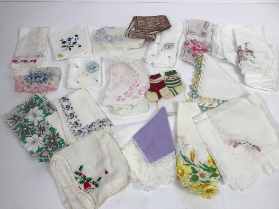 JUST ADDED - Collection Of Vintage Embroidered Handkerchiefs With Storage Box [Photo 1]