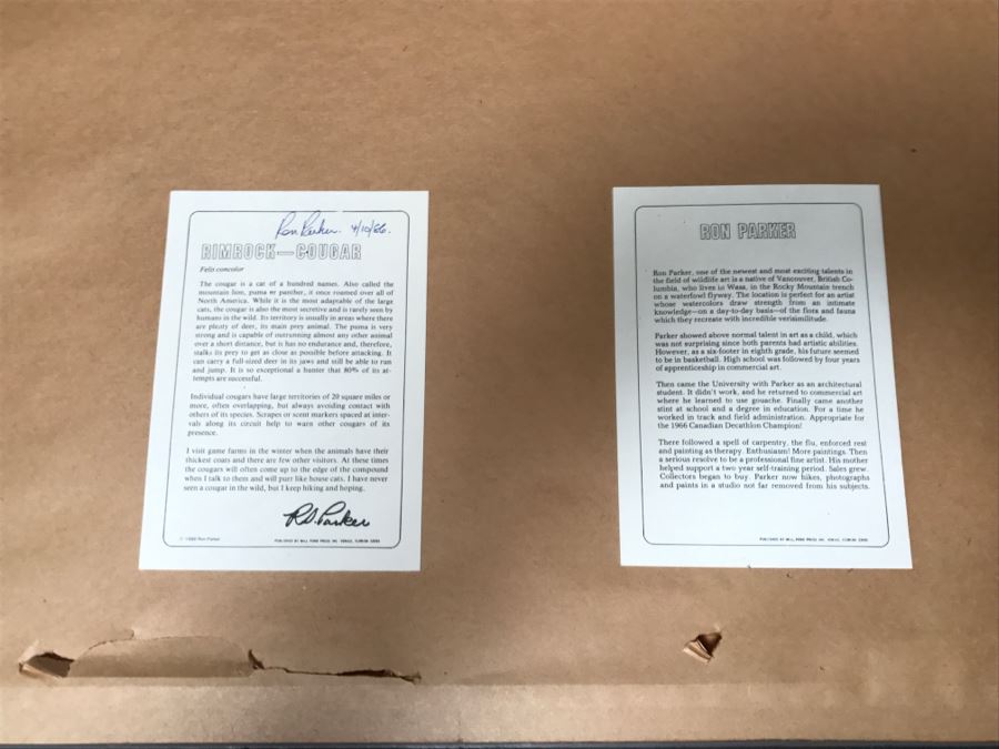 JUST ADDED - Vintage 1986 Hand Signed Limited Edition Print Titled 'Rimrock - Cougar' Mountain Lion By Ron Parker 134 Of 950 [Photo 14]