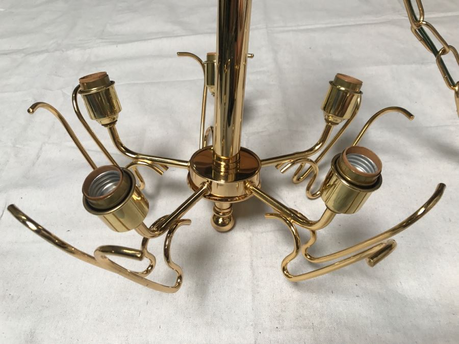 JUST ADDED - Stunning Chandelier With (5) Hand Blown Glass Flower Petals Gold Plated Light Fixture Retailed For $2,000 [Photo 13]