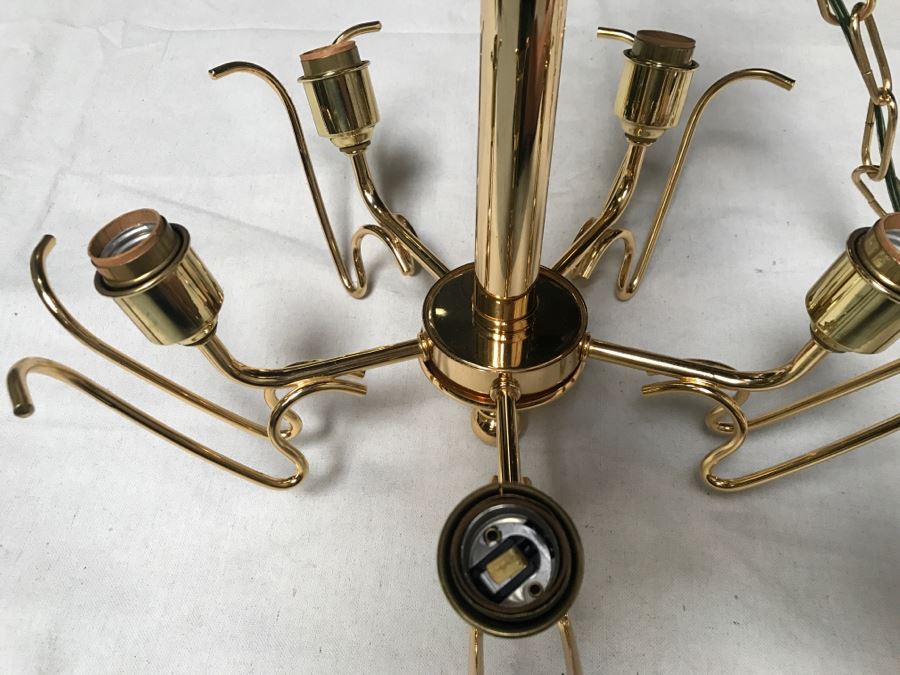 JUST ADDED - Stunning Chandelier With (5) Hand Blown Glass Flower Petals Gold Plated Light Fixture Retailed For $2,000 [Photo 16]