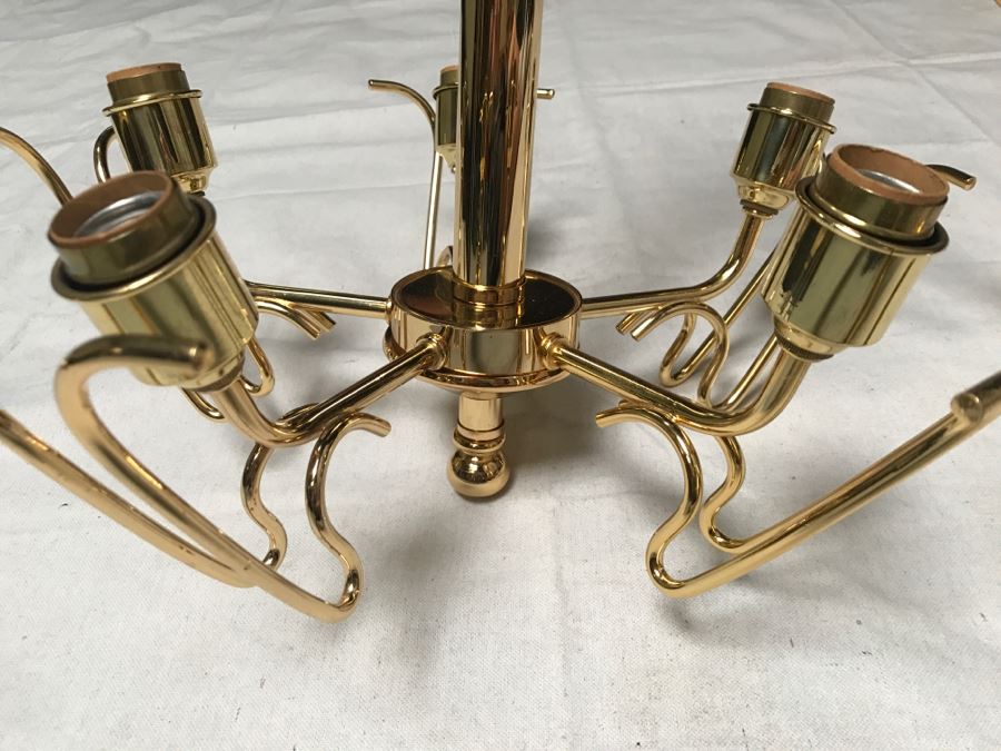 JUST ADDED - Stunning Chandelier With (5) Hand Blown Glass Flower Petals Gold Plated Light Fixture Retailed For $2,000 [Photo 14]