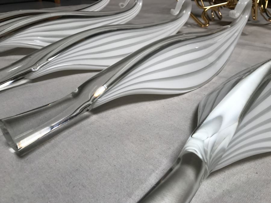 JUST ADDED - Stunning Chandelier With (5) Hand Blown Glass Flower Petals Gold Plated Light Fixture Retailed For $2,000 [Photo 24]