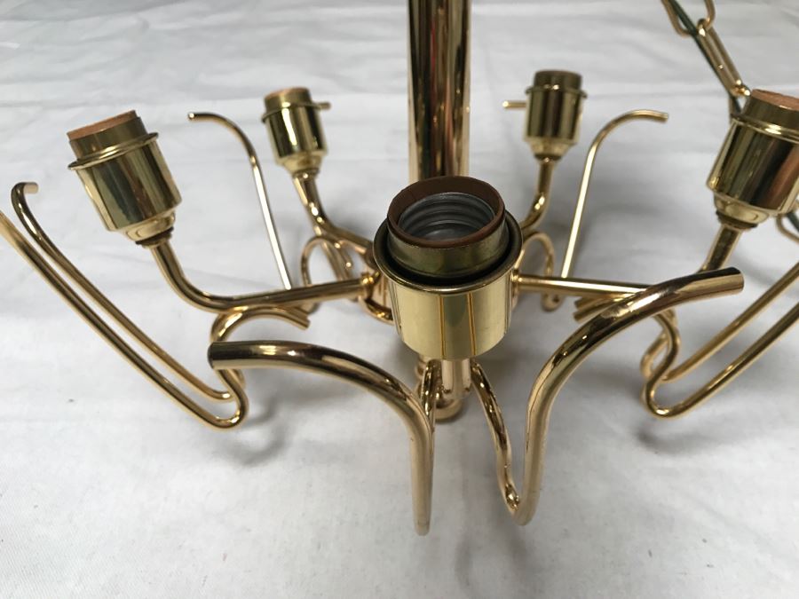 JUST ADDED - Stunning Chandelier With (5) Hand Blown Glass Flower Petals Gold Plated Light Fixture Retailed For $2,000 [Photo 17]