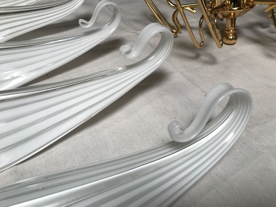 JUST ADDED - Stunning Chandelier With (5) Hand Blown Glass Flower Petals Gold Plated Light Fixture Retailed For $2,000 [Photo 20]