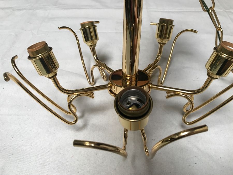 JUST ADDED - Stunning Chandelier With (5) Hand Blown Glass Flower Petals Gold Plated Light Fixture Retailed For $2,000 [Photo 15]